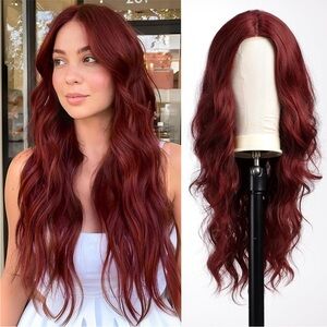 Elegant Burgundy Long Wavy Wig